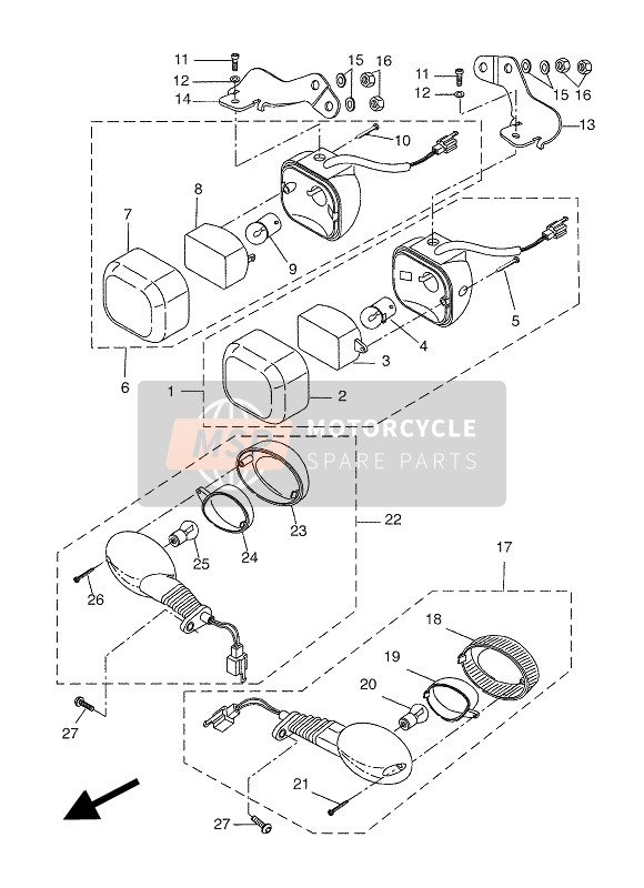 2B7H33400000, Hinterer Blinker Kompl. 2, Yamaha, 2